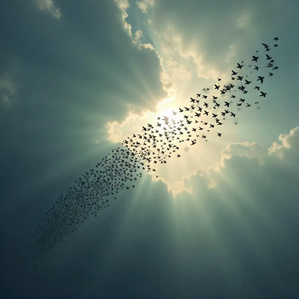 Migrating Flock Under Cloudy Skies
