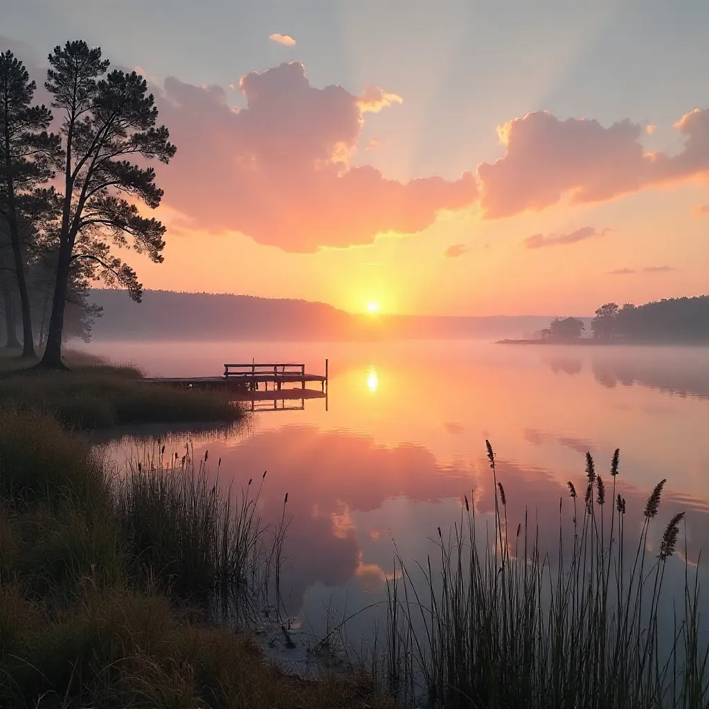 Warm Sunrise Over Misty Weaver Landscape