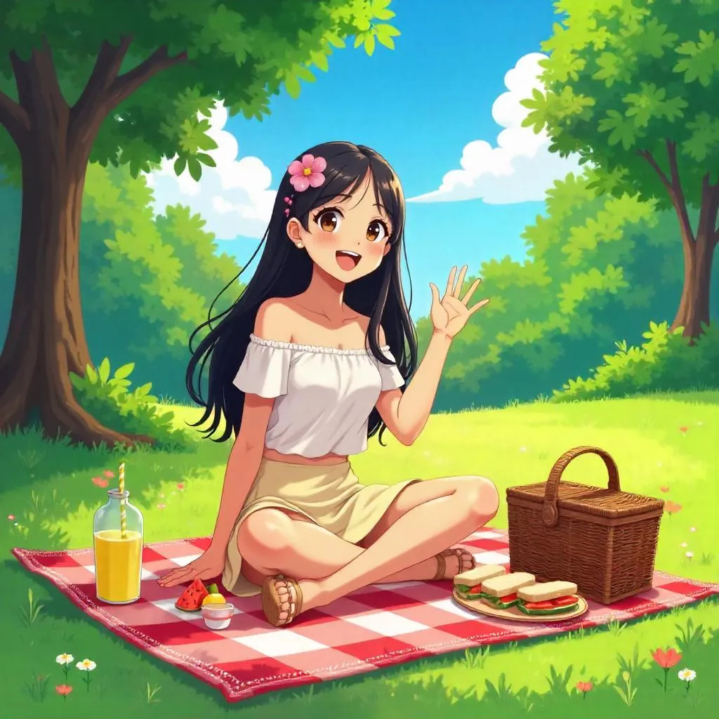 Sunny Picnic with a Cheerful Latina Anime Girl
