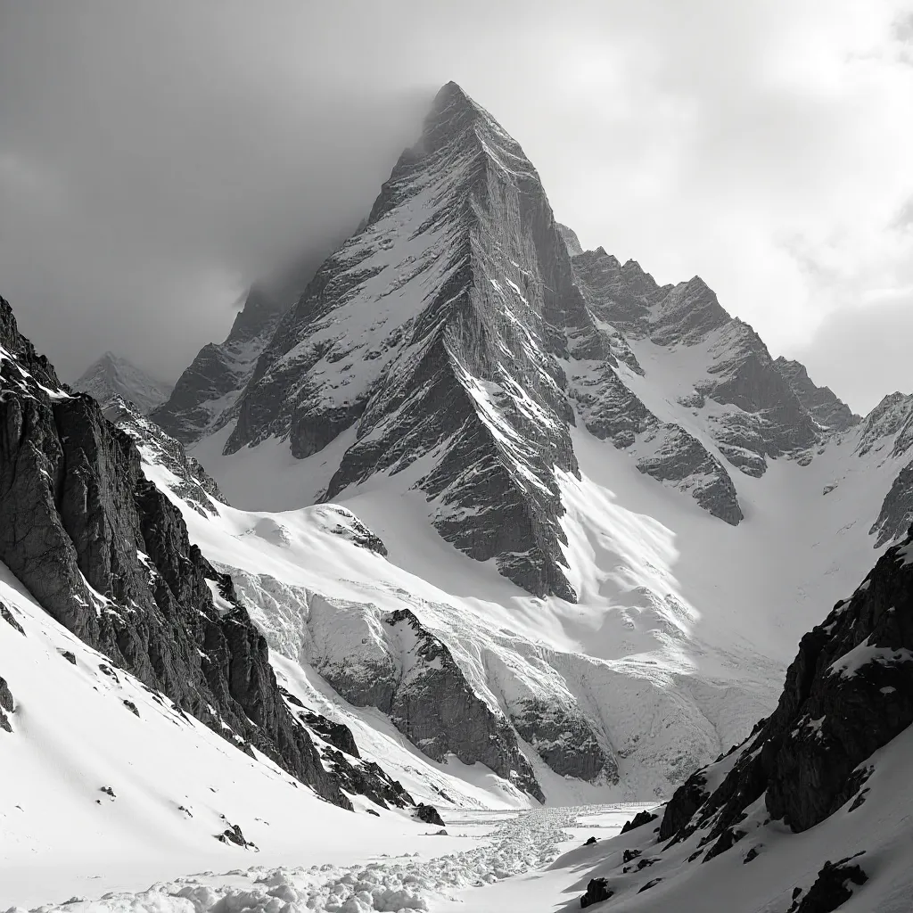 Monochrome Majesty: Snow-Capped Peaks in Black and White