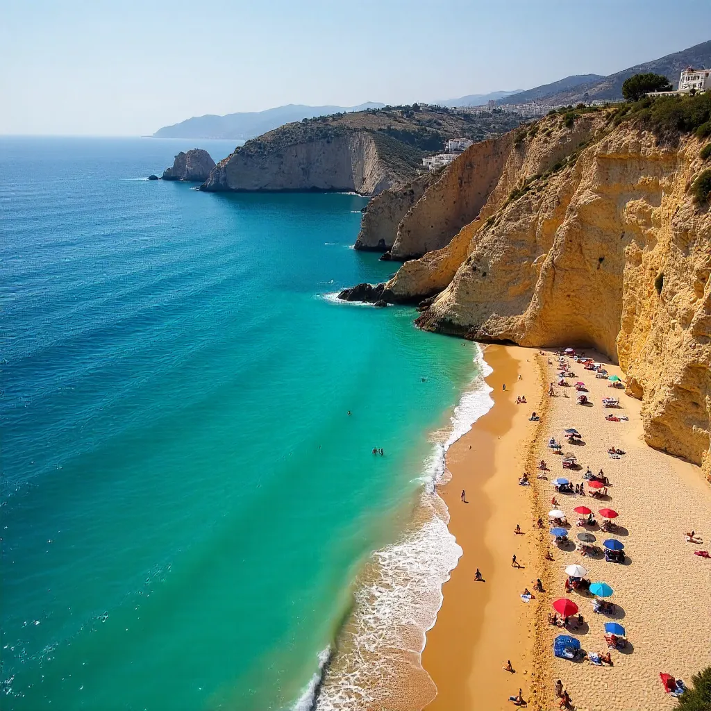 Aerial Serenity: Nerja Beach, Turquoise Waters