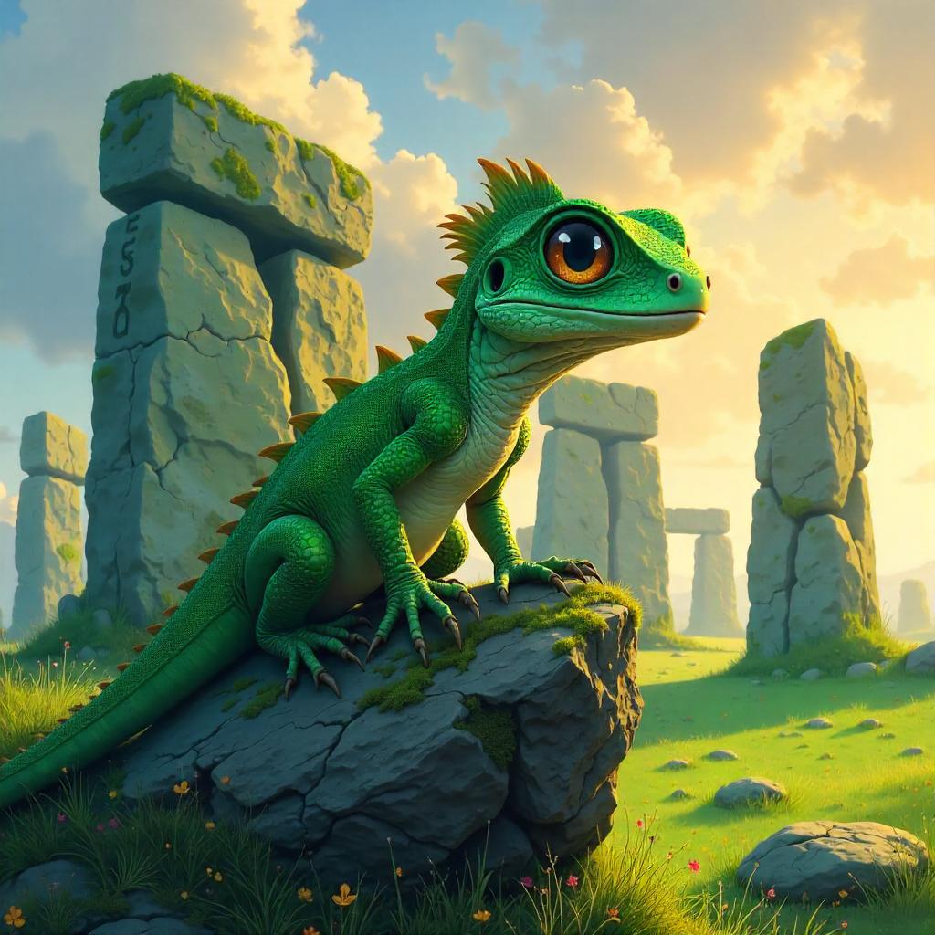 Anime Lizard at Stonehenge Dawn