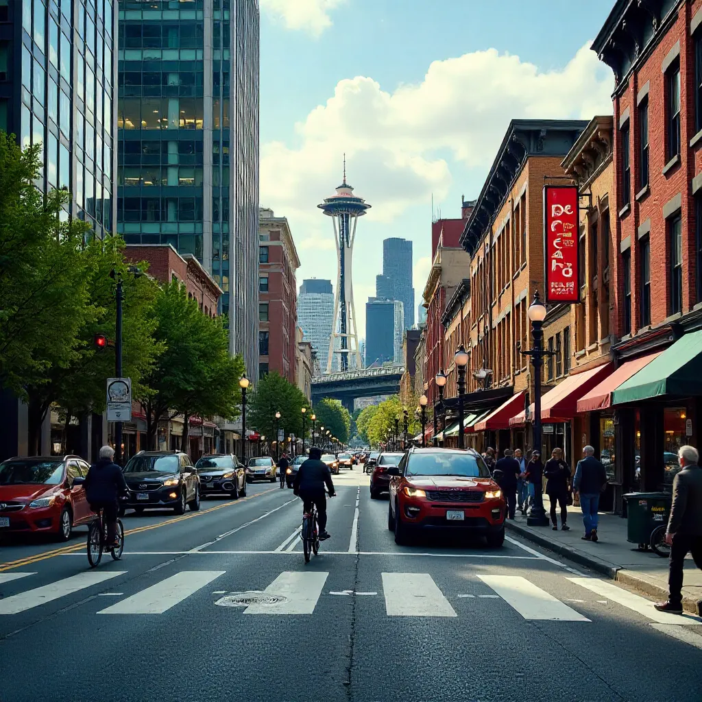 Bustling Downtown Seattle Street Scene, Daytime
