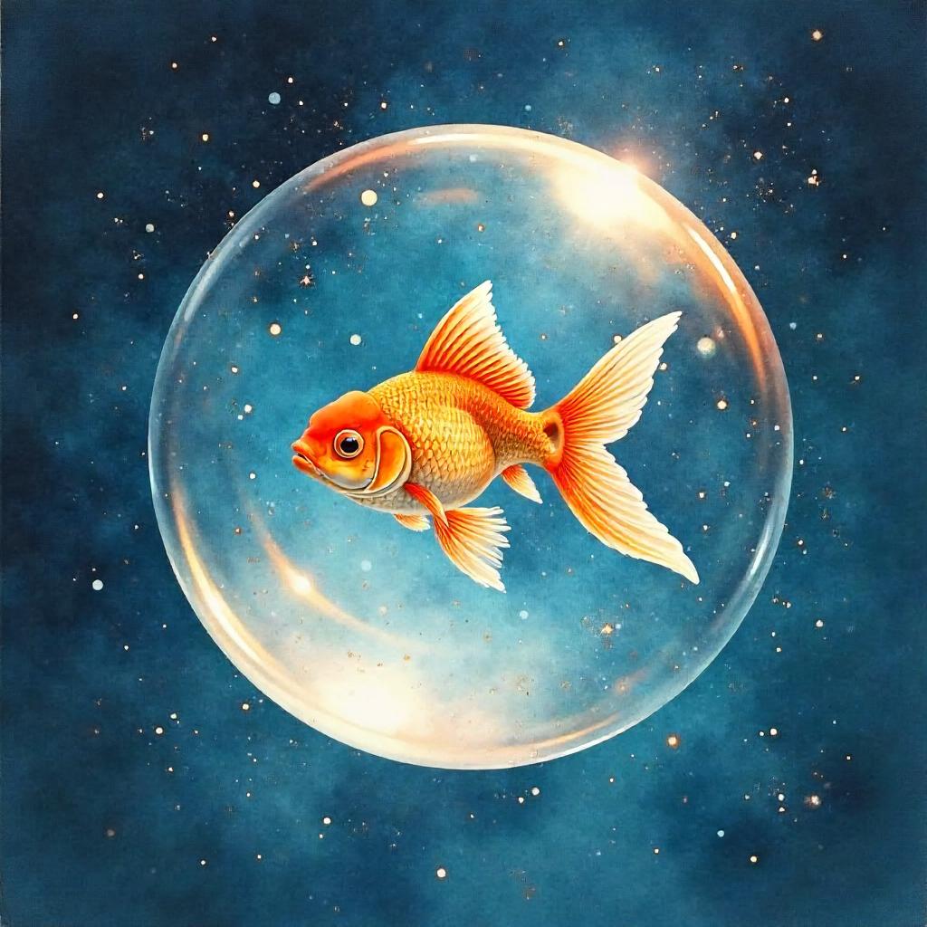 Weightless Goldfish in a Watercolor Nebula