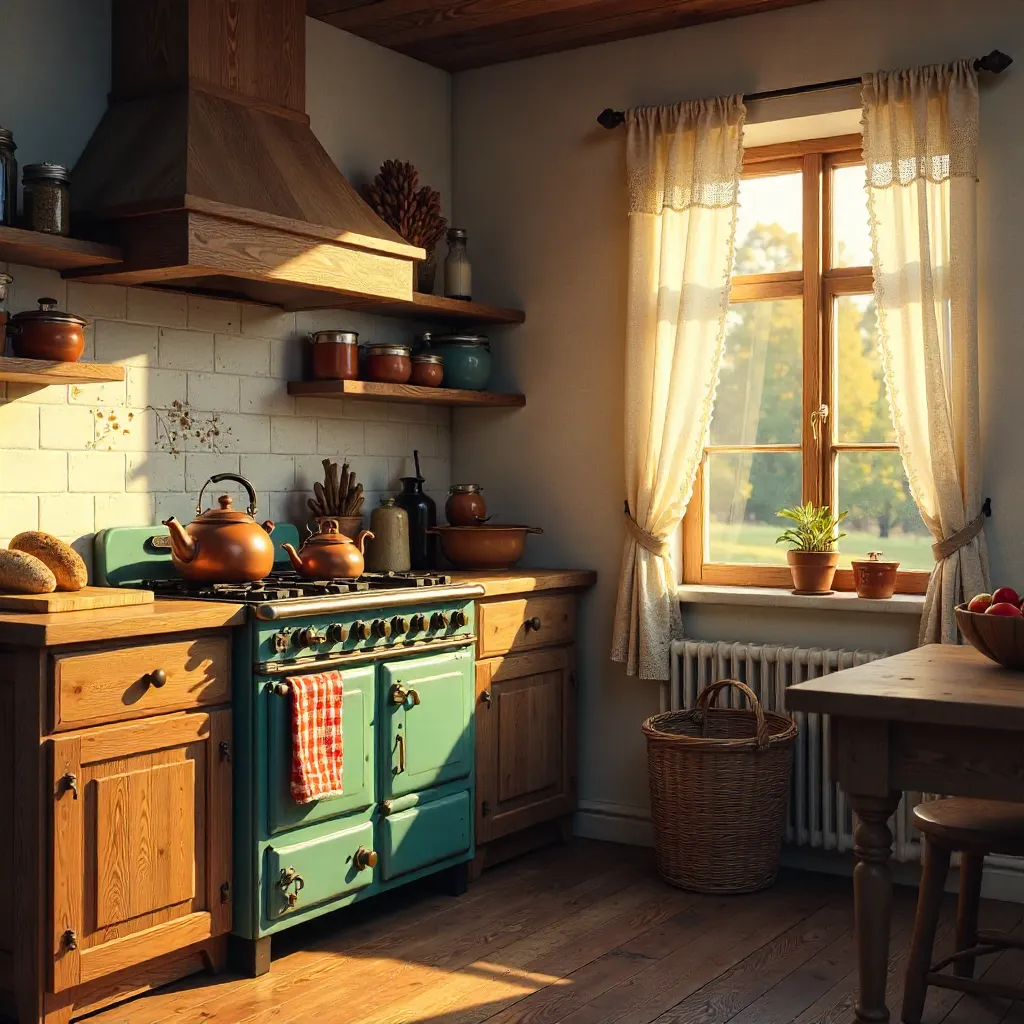 Charming Vintage Kitchen with Warm Rustic Glow
