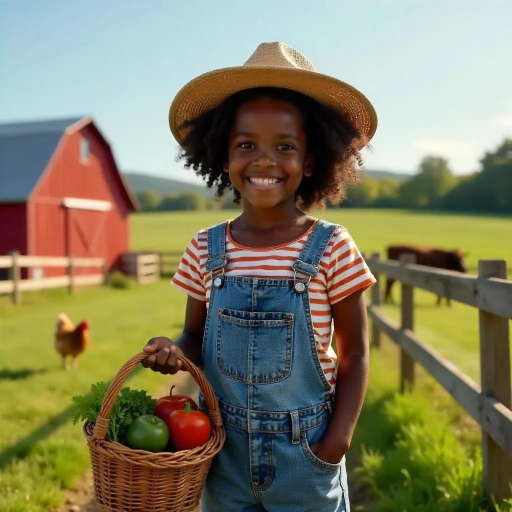 Cheerful Black Girl on a Sunny Farm