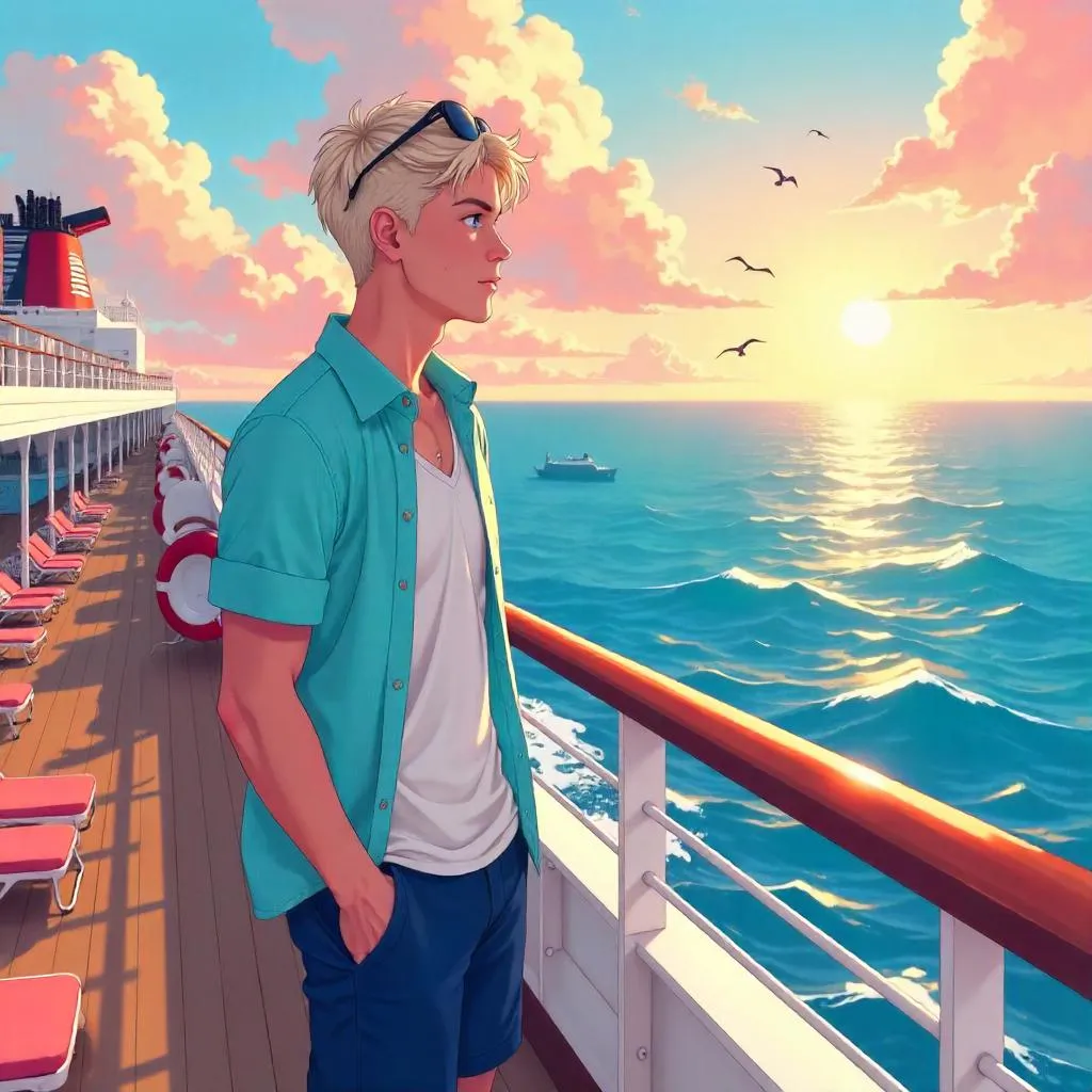 Anime-Style Young White Man on a Cruise Ship