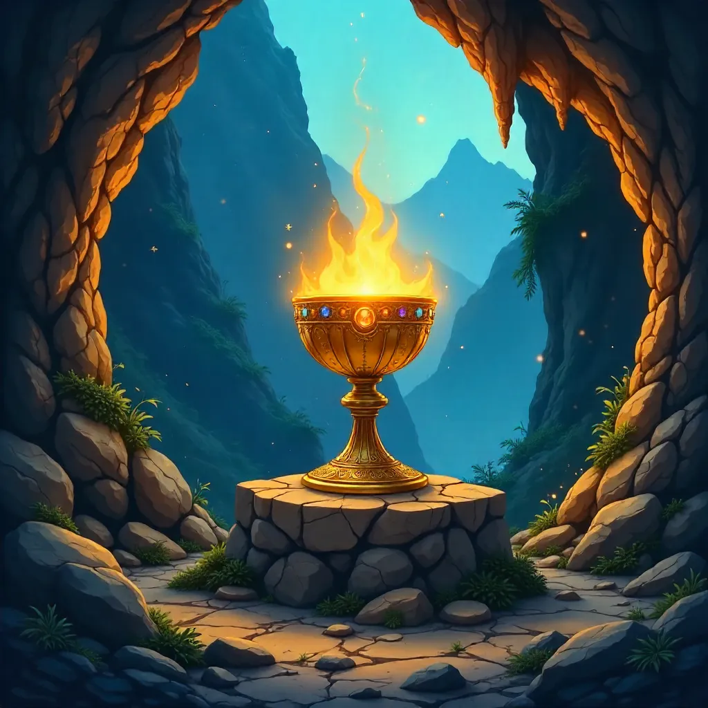 Golden Chalice in a Mountain Cave, Anime Style