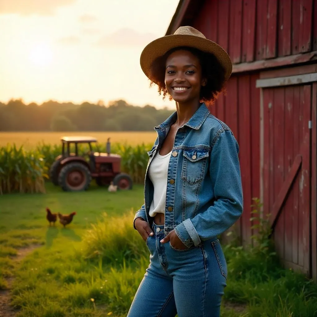 Photorealistic Farm Portrait of a Young Black Woman