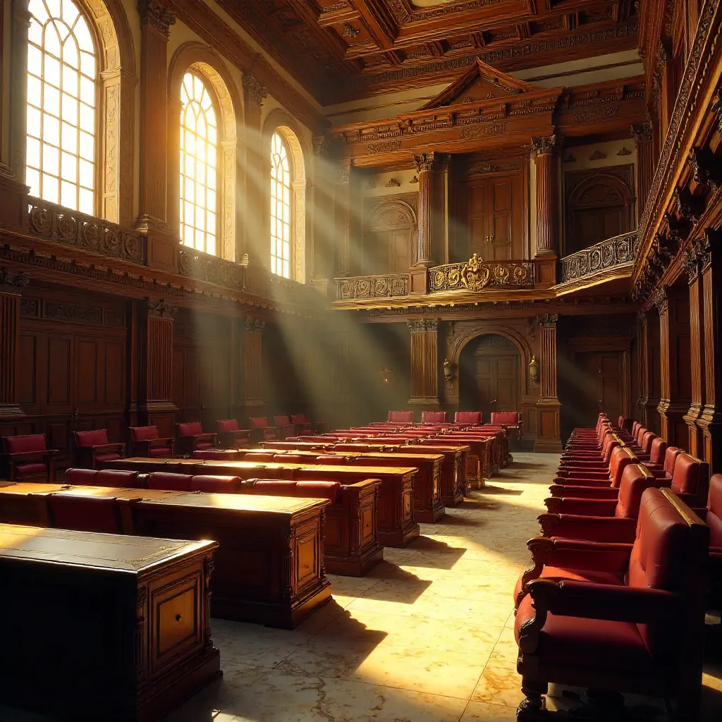 Sunlit Antique Woodwork in Texas Capitol Chamber