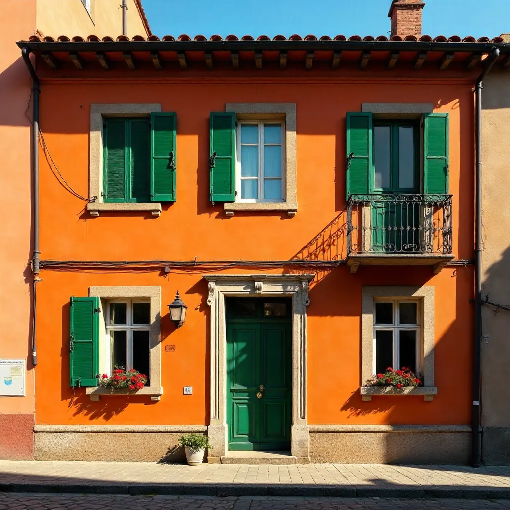Bright Orange Italian Facade with Shuttered Windows in Rastignano