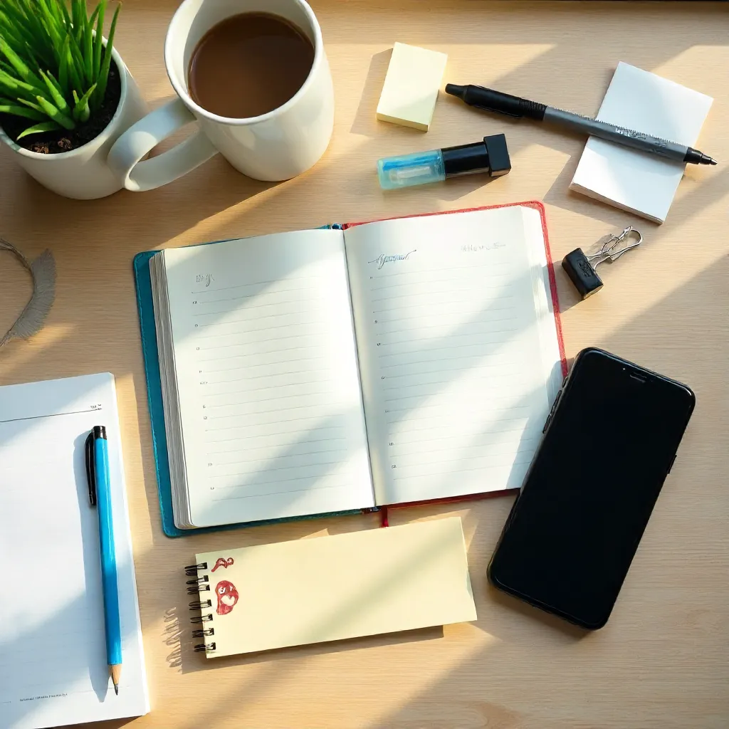 Neat Flat-Lay Workspace with Planner and Phone