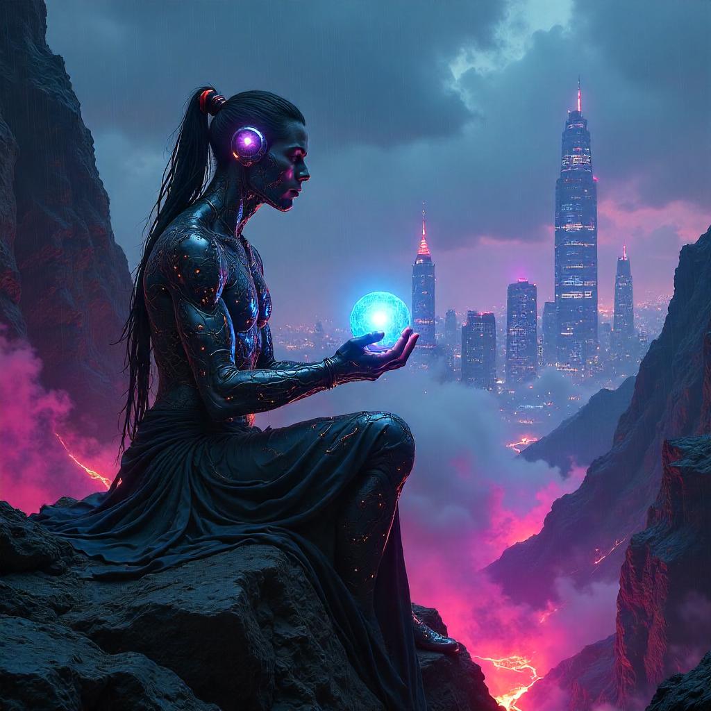 Neon Oracle on Volcanic Rift