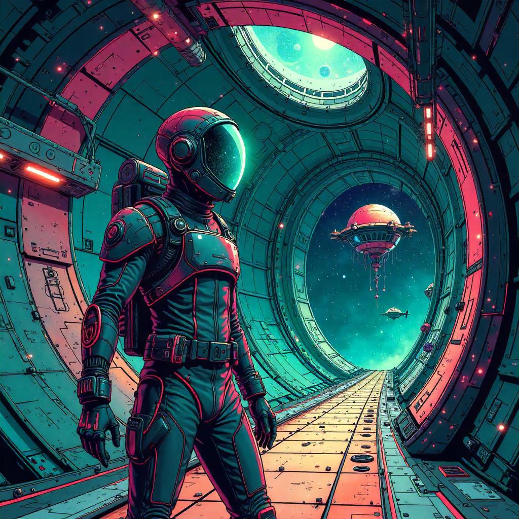 Comic Explorer Aboard an Alien Ship