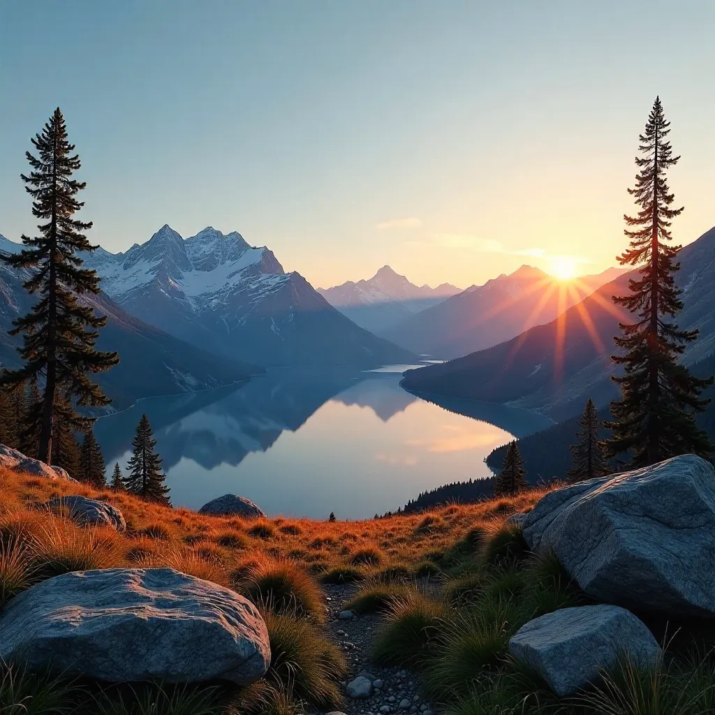 Tranquil Sunset Over Snow-Capped Mountain Ranges