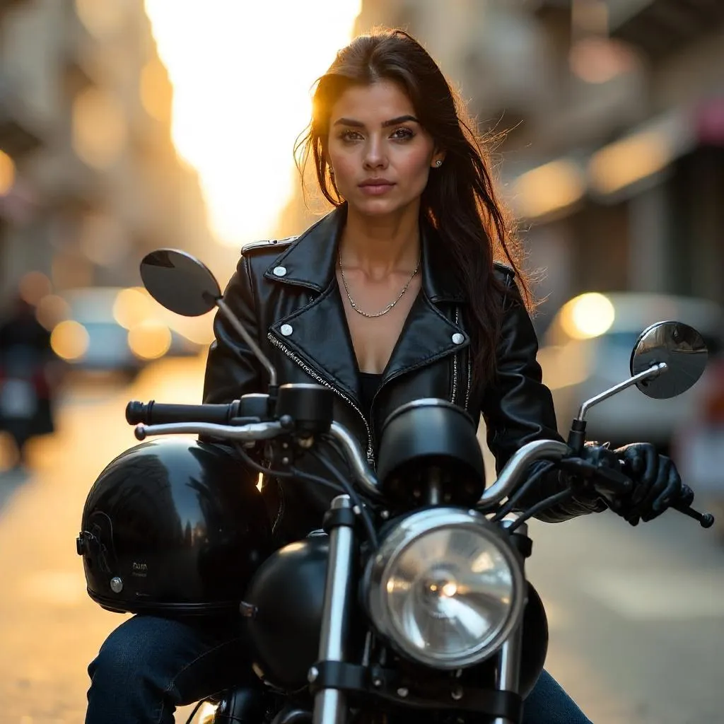 Photorealistic Young Middle Eastern Woman on a Motorcycle