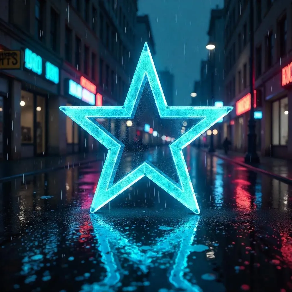 Luminous Star in Heavy Rain — 3D Render