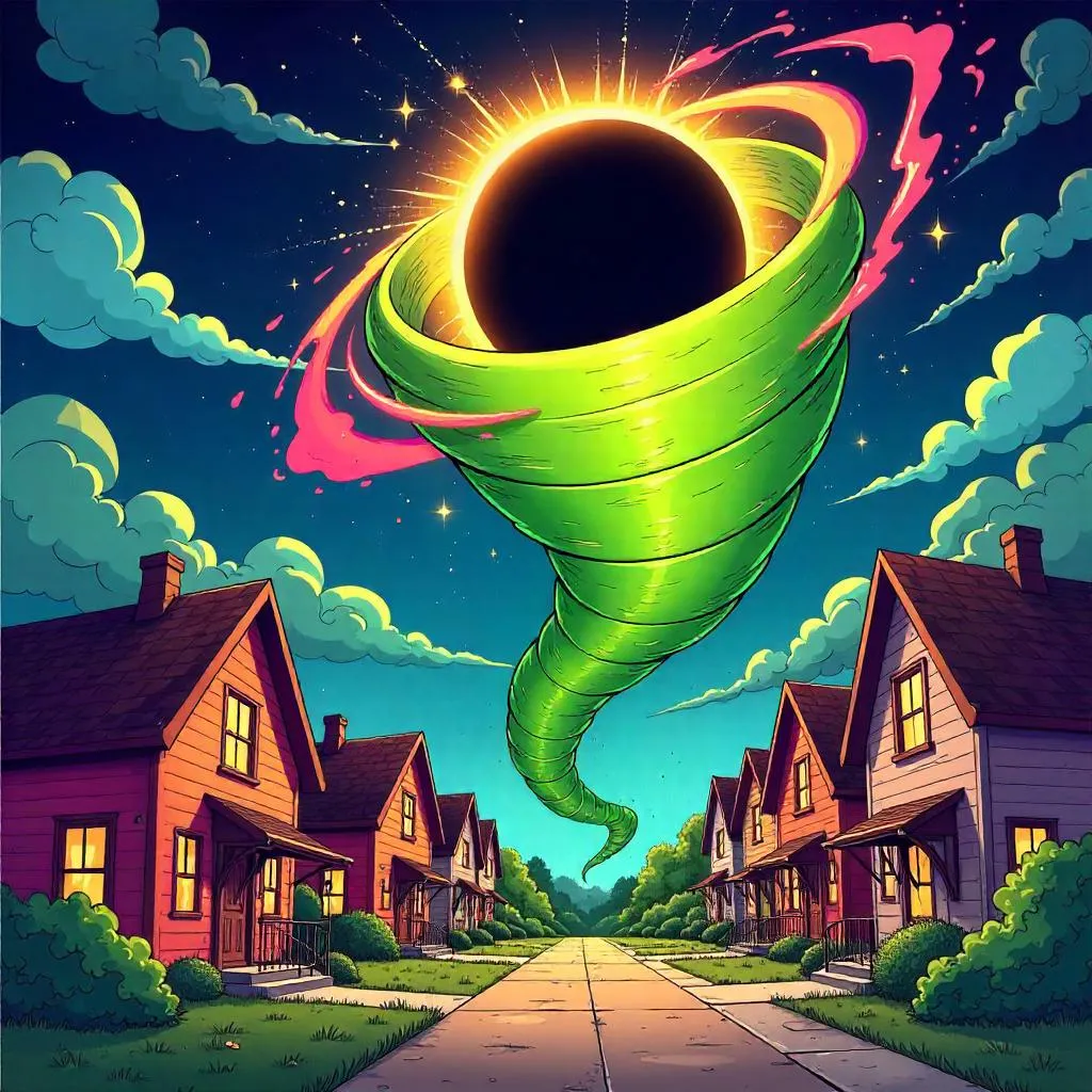 Cartoon Tornado Under a Solar Eclipse