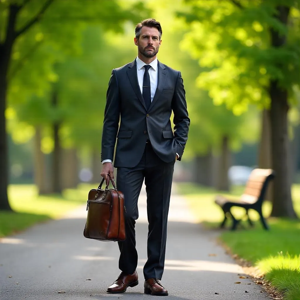 Photorealistic White Man in a Park, Professional Attire