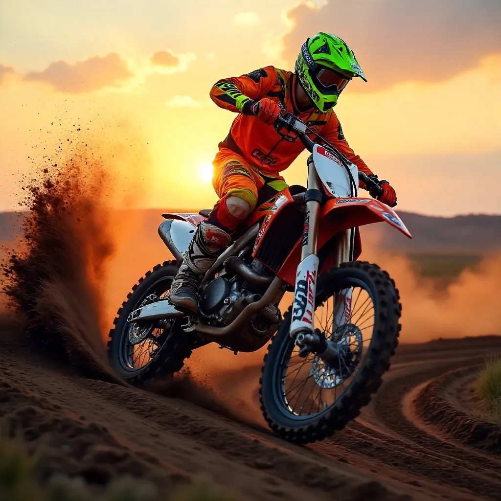 Sunset Motocross: Dynamic Stunts at Dusk