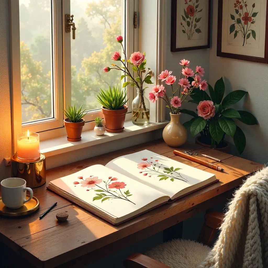 Cozy Floral Art Studio by Candlelight