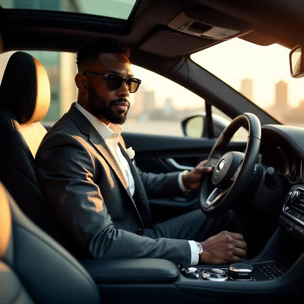 Stylish Black Man in a Luxury Car