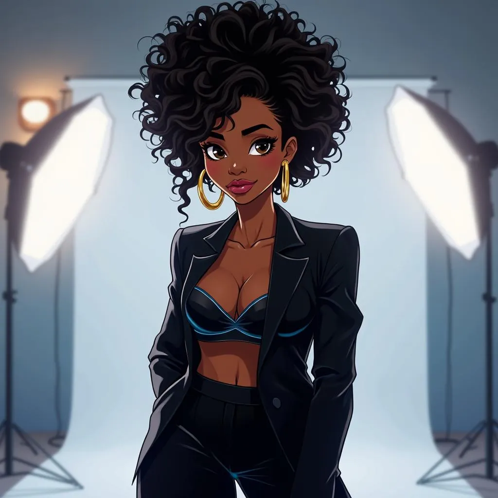 Stylish Black Woman in Anime Studio Portrait