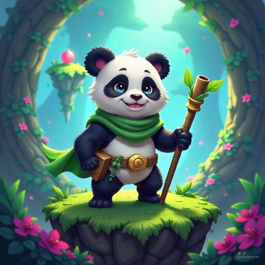 Panda in a Neon Digital Game World
