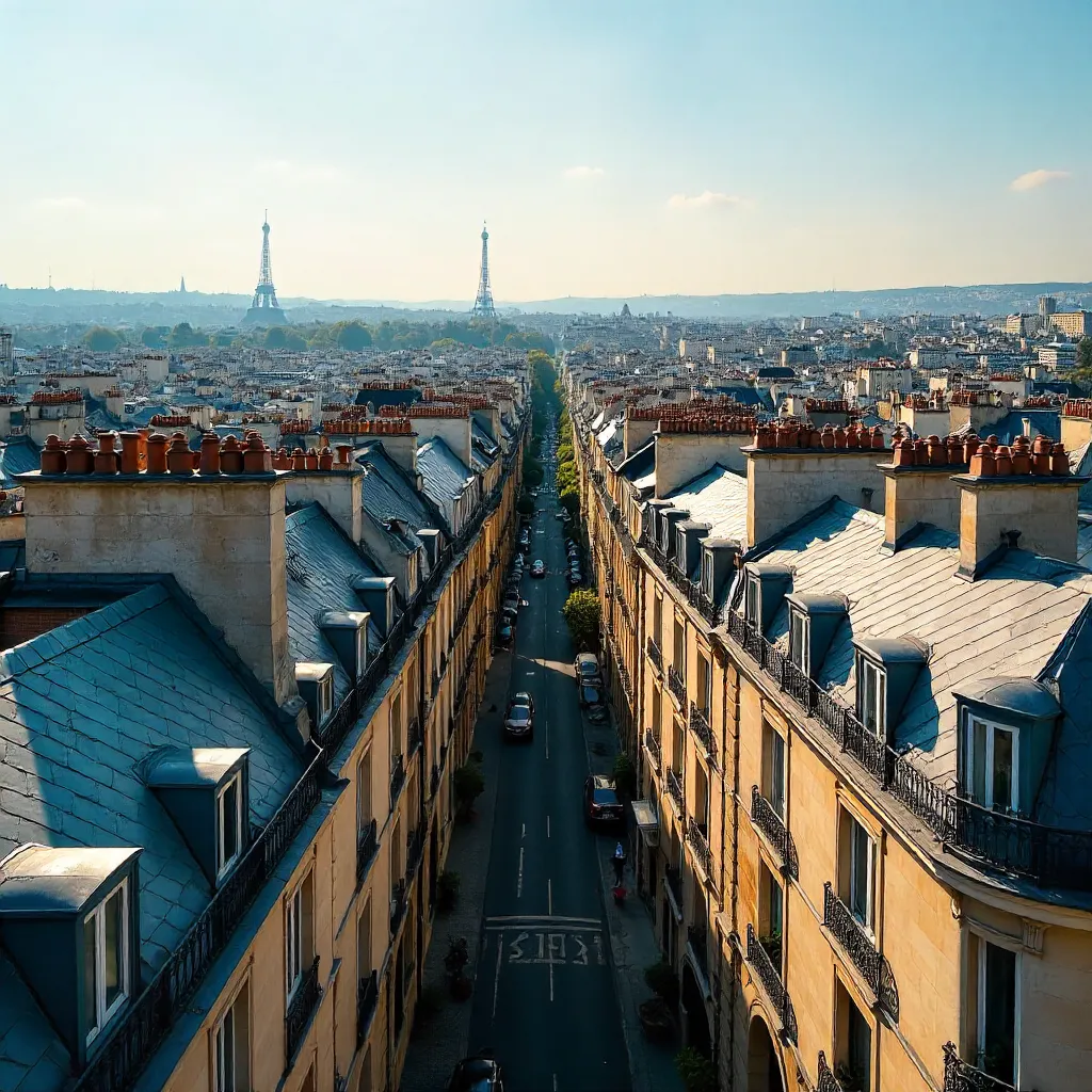 Aerial Paris Rooftops and Cityscape