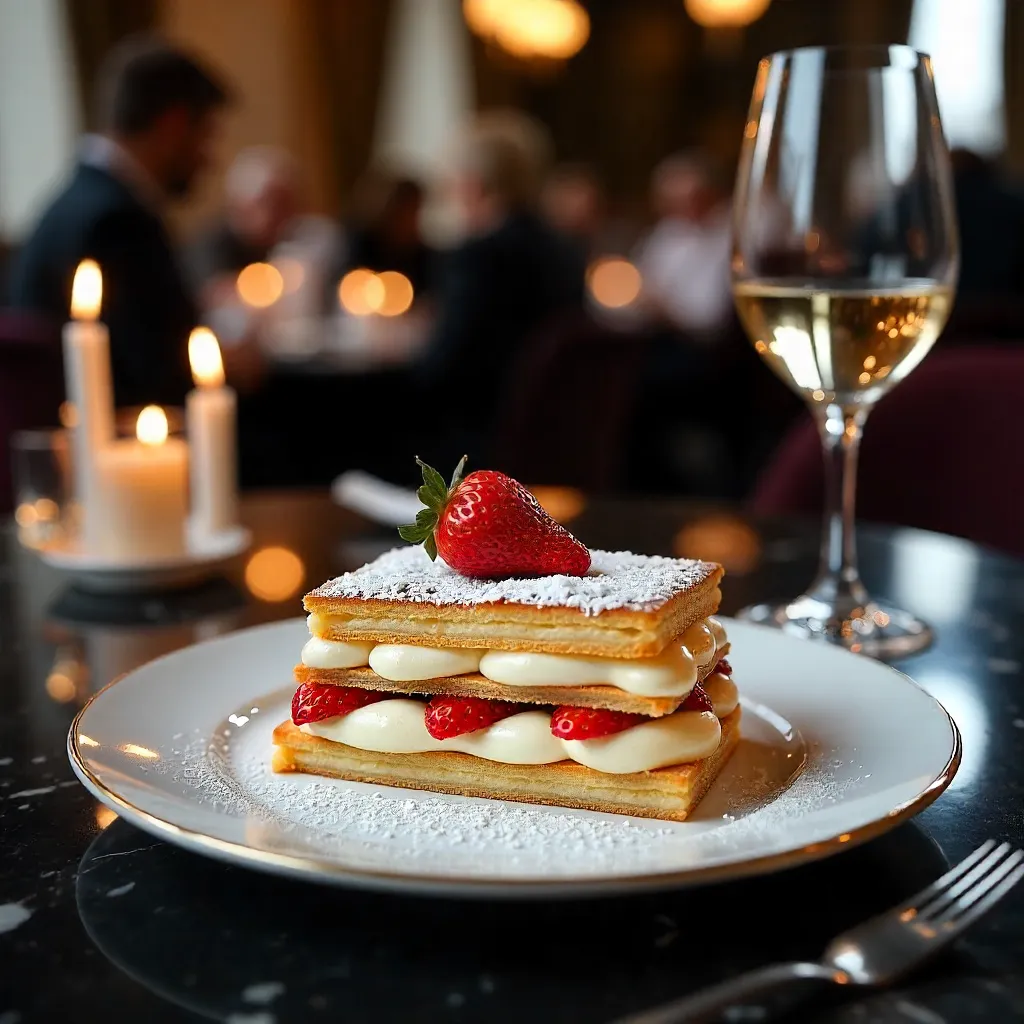 Elegant French Dessert in a Stylish Restaurant