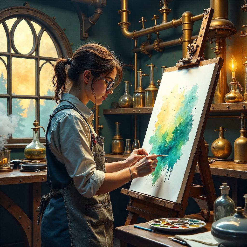 Watercolor Artist in a Brass Laboratory