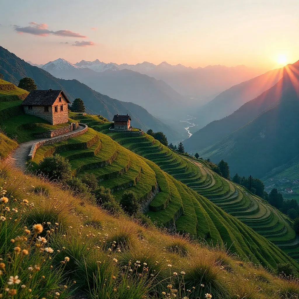 Terraced Hills at Sunset in Güvercinli, Artvin