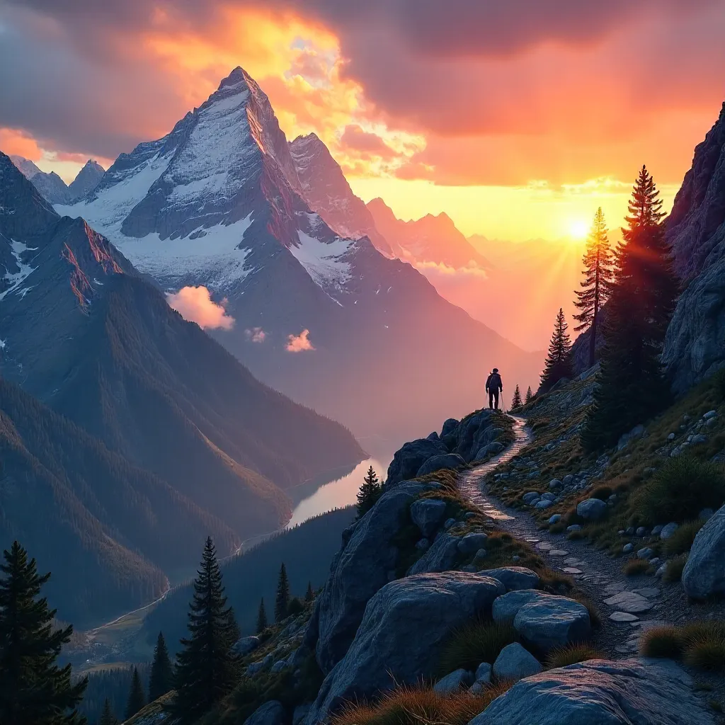 Golden Hour Summit: Sunset Over Misty Mountains