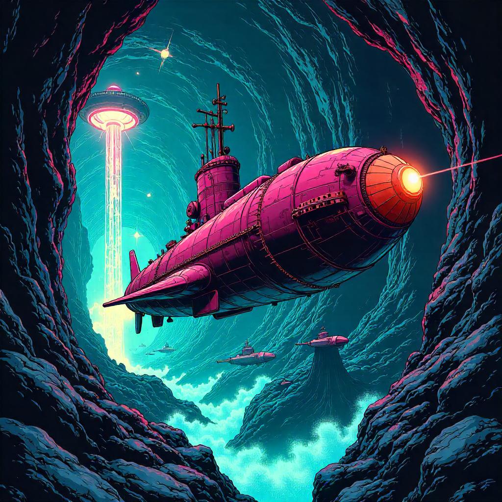 Submarine in an Underground Neon City