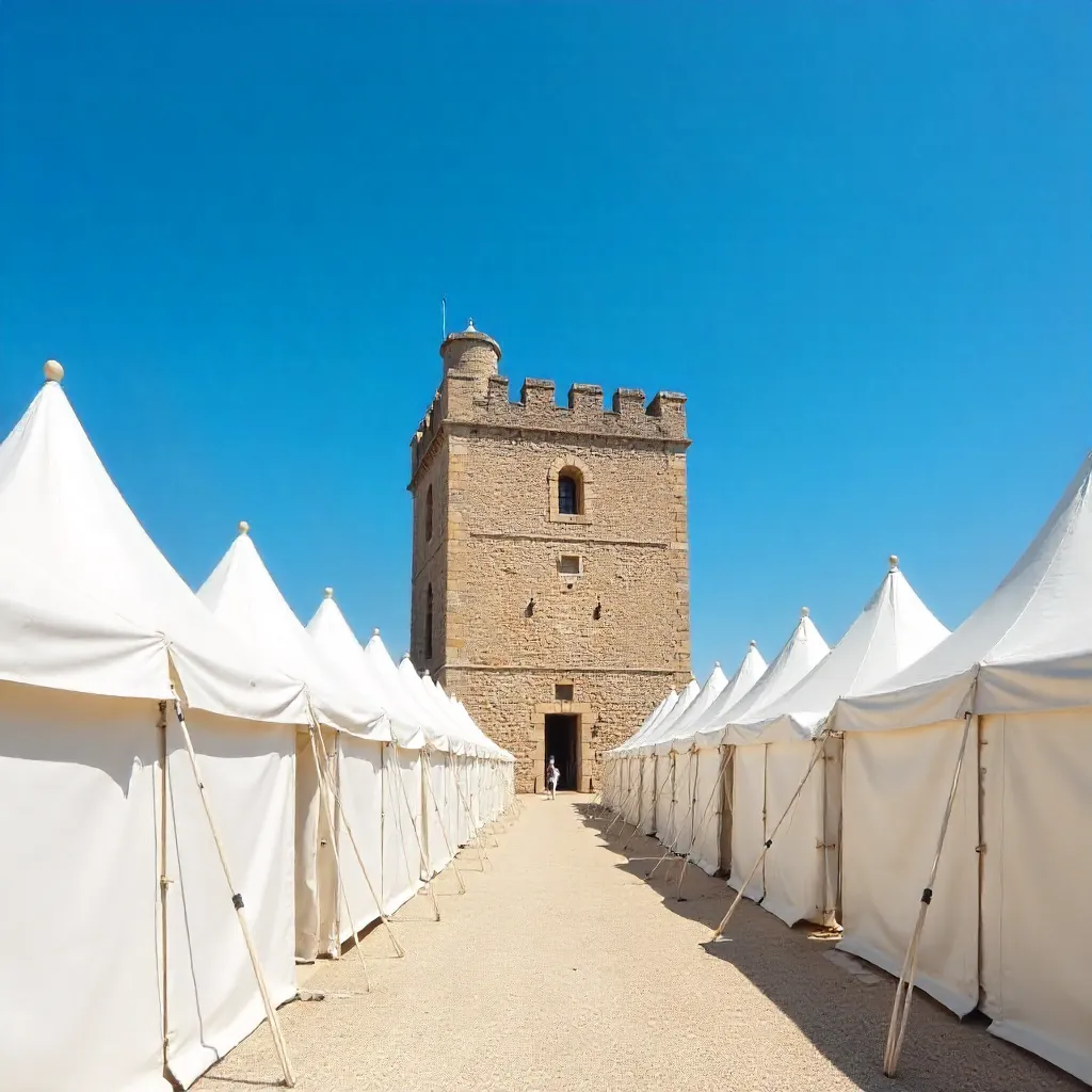 Minimalist Sesimbra Fortress Tower Framed by White Tents