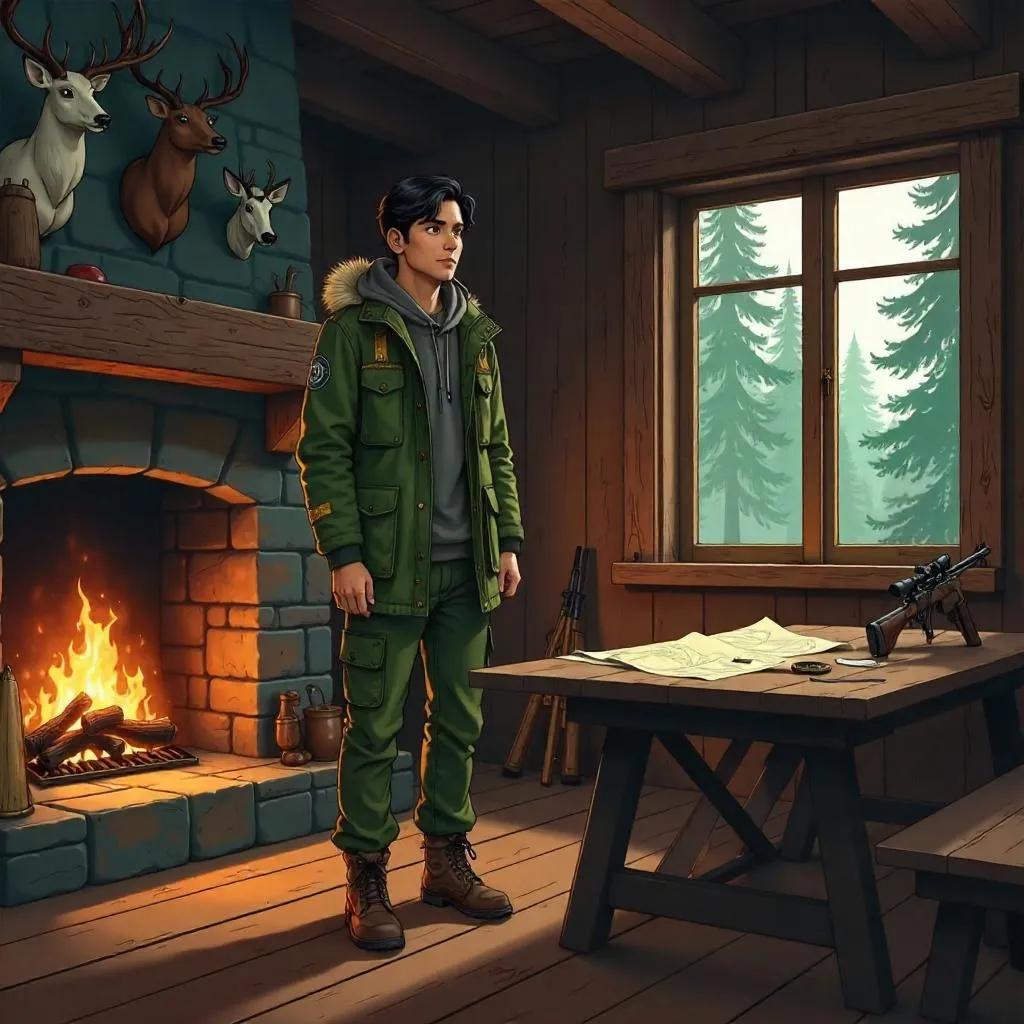 Anime-Style Indian Man in a Hunting Lodge