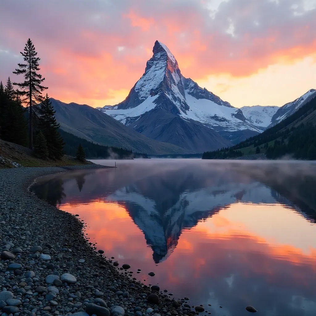 Sunrise Mirror over Matterhorn in Zermatt Lake