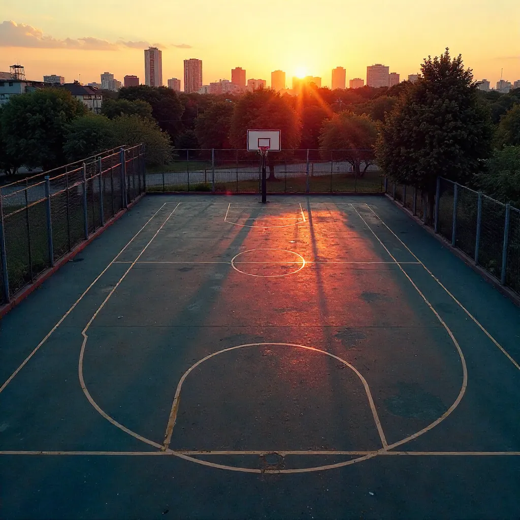Sunset Over Urban Multi-Sport Court