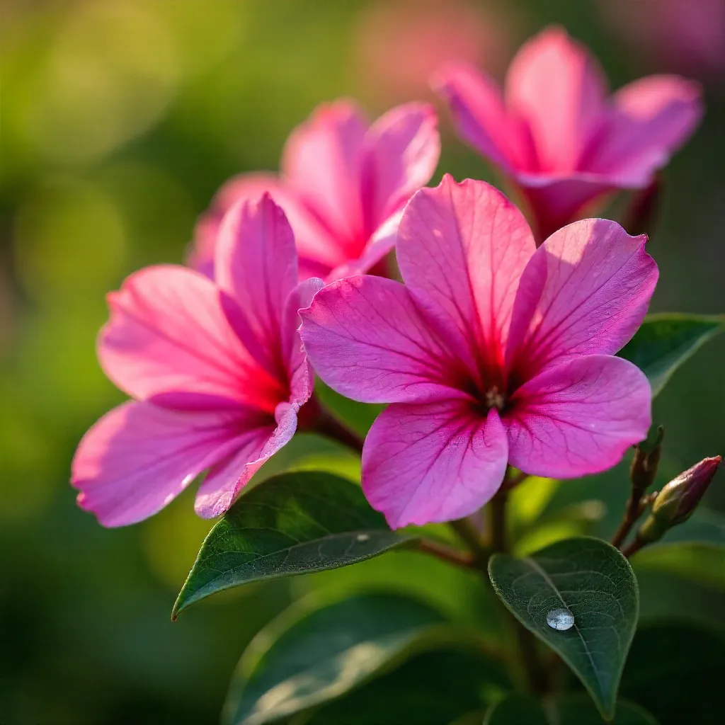Macro of Bright Pink Flowers in Lush Green Garden