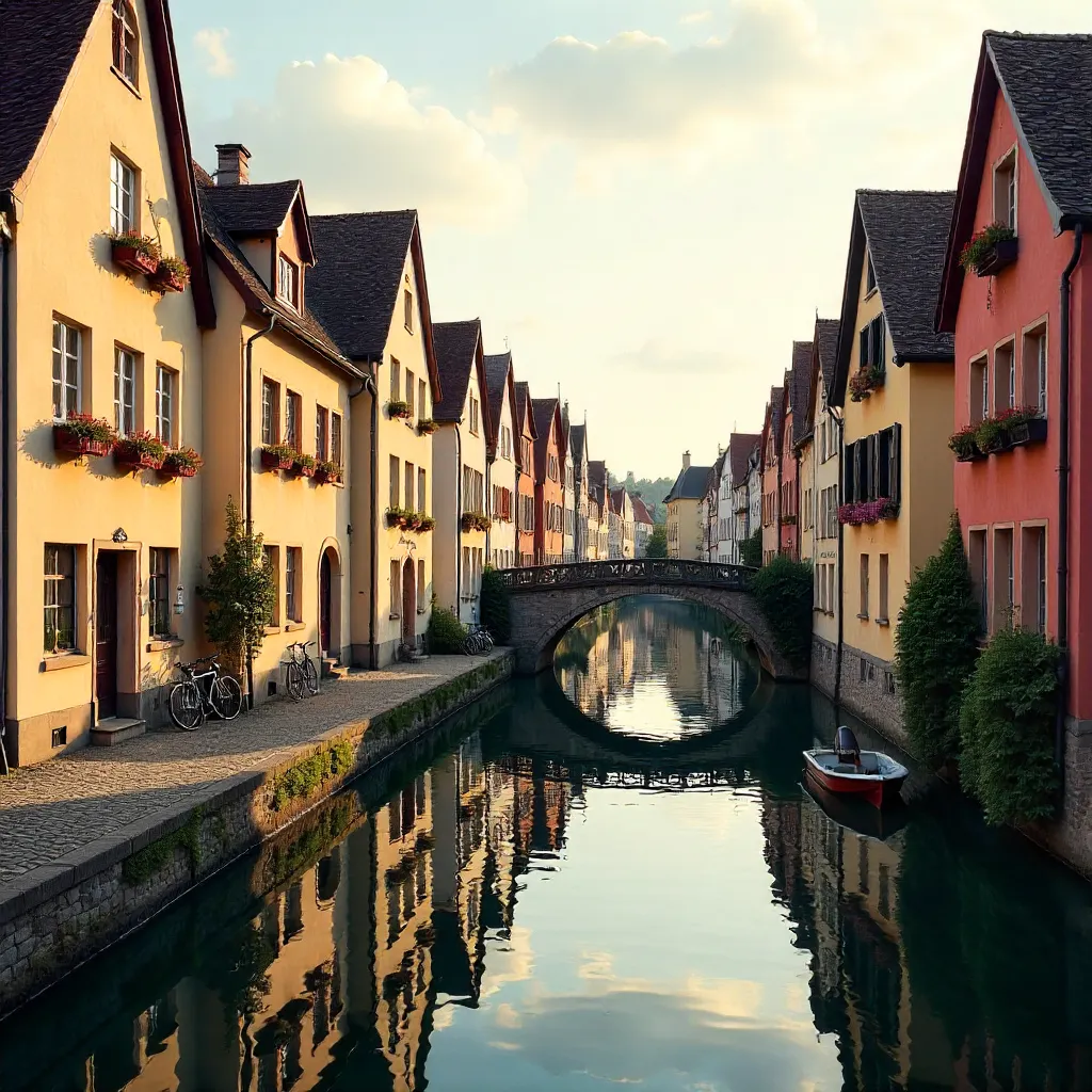 Augsburg Canal: Historic Houses and Reflections