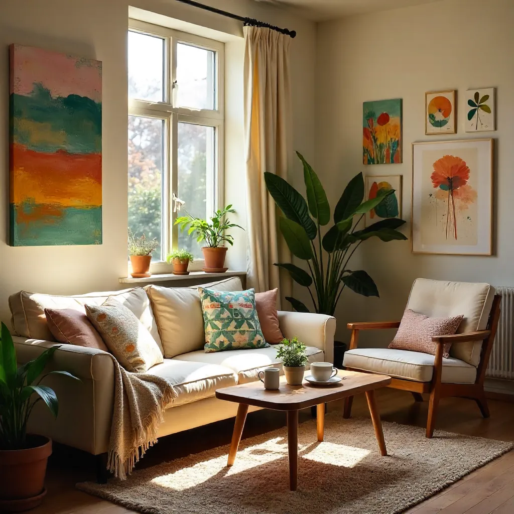 Cozy Artful Interior Bathed in Morning Light