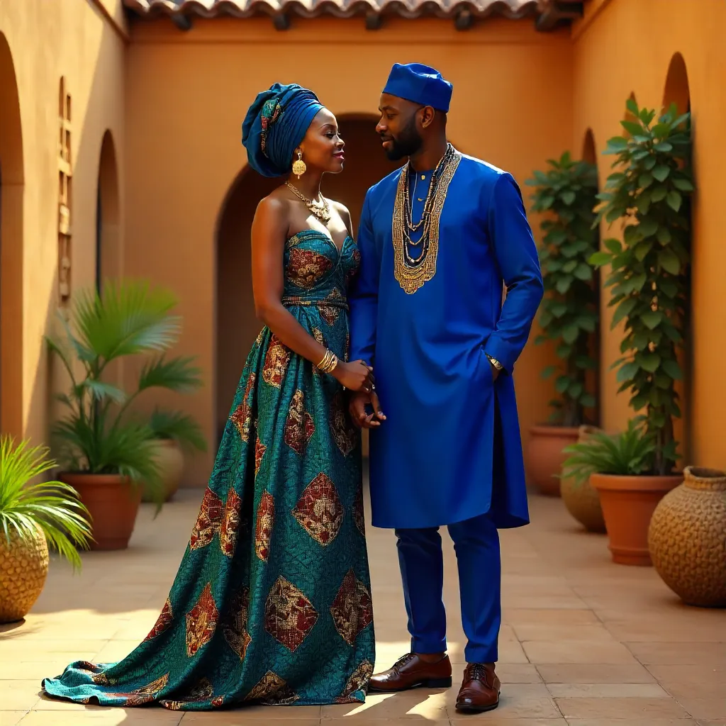 Elegant African Couple in Vibrant Traditional Attire