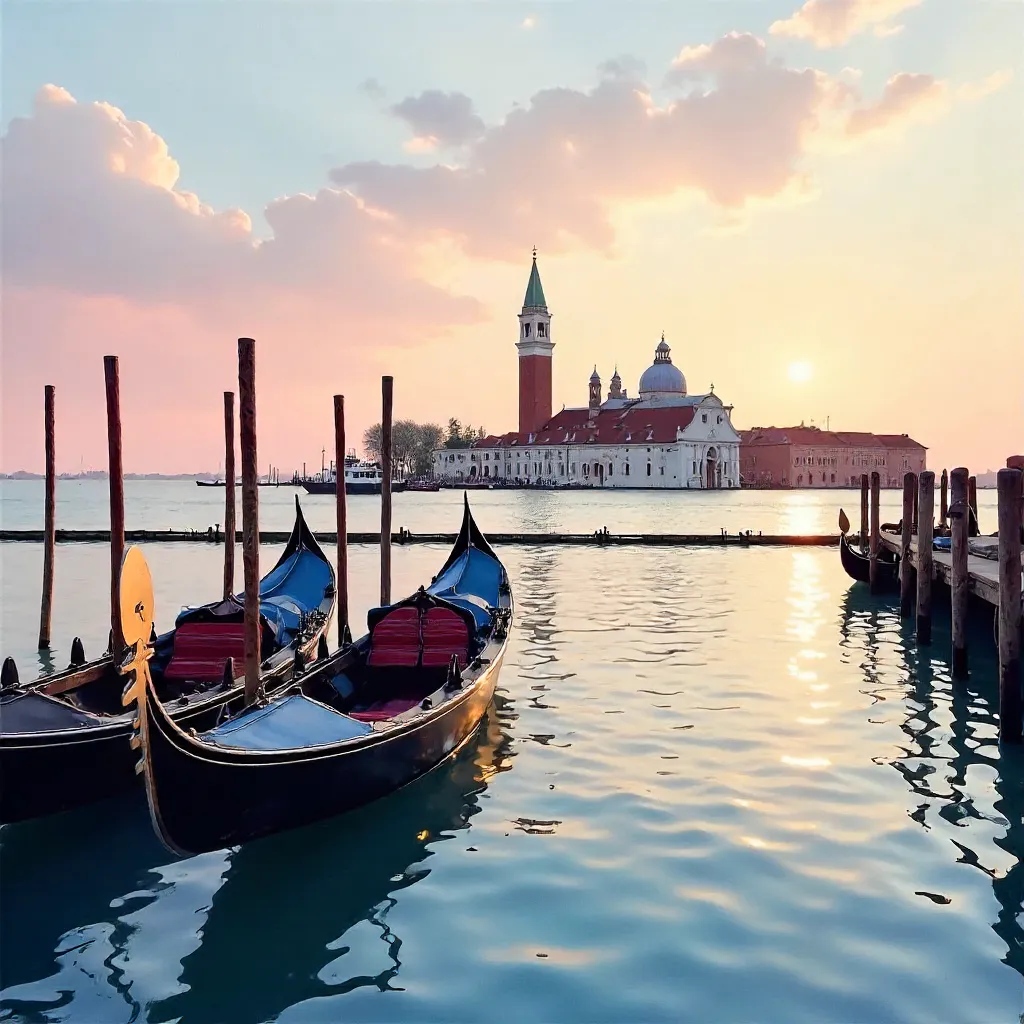 Pastel Evening over Venice: Gondolas and San Giorgio