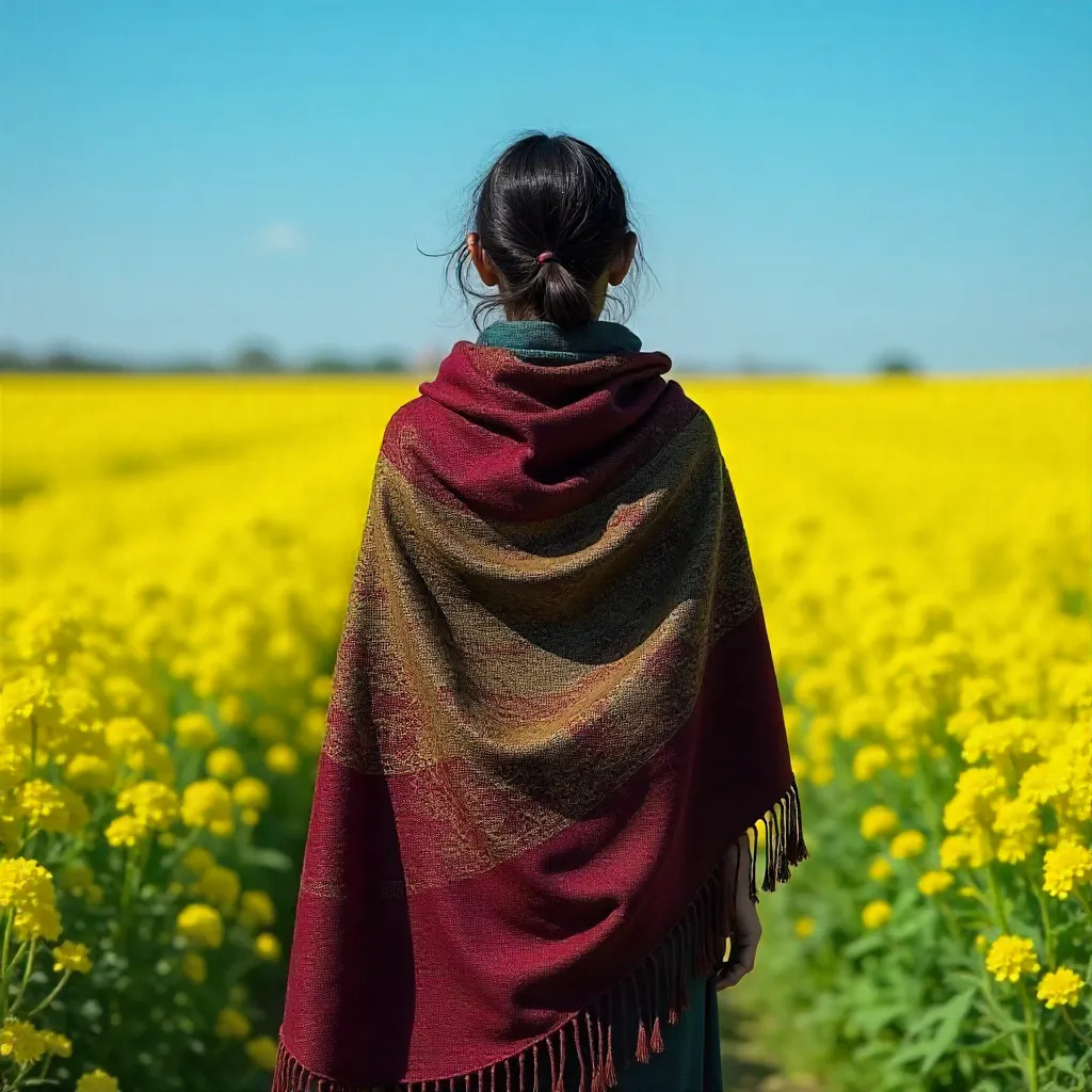 Shawled Figure in a Vibrant Mustard Field