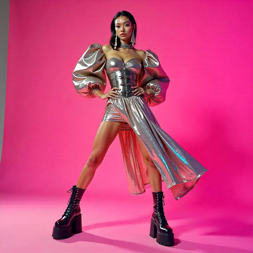 Avant-Garde Model on Pink Backdrop