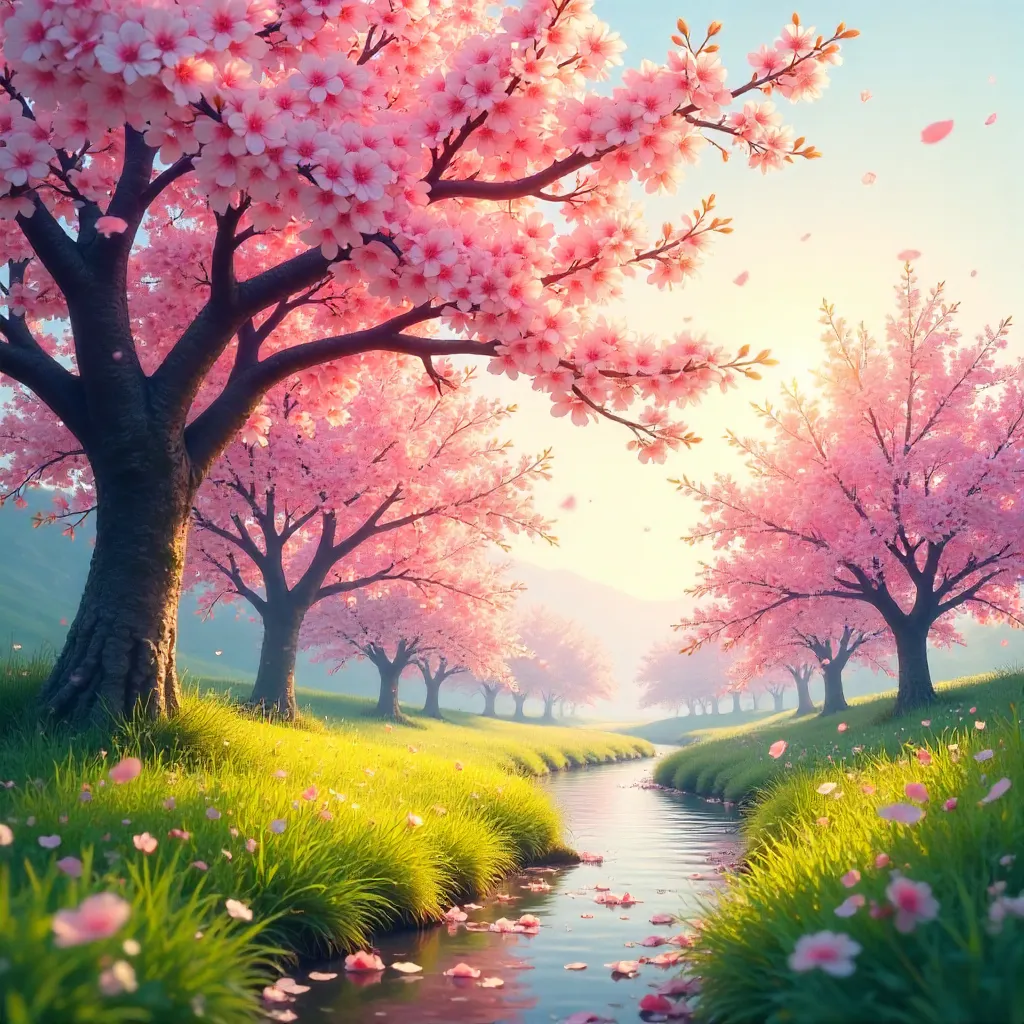 Sunlit Cherry Blossoms in Spring