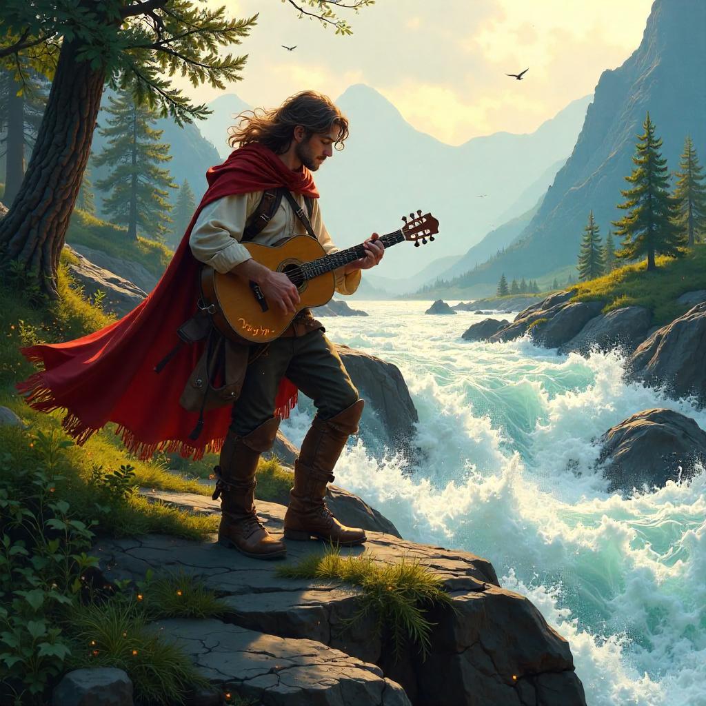Bard by the Rushing River — Digital Fantasy Art