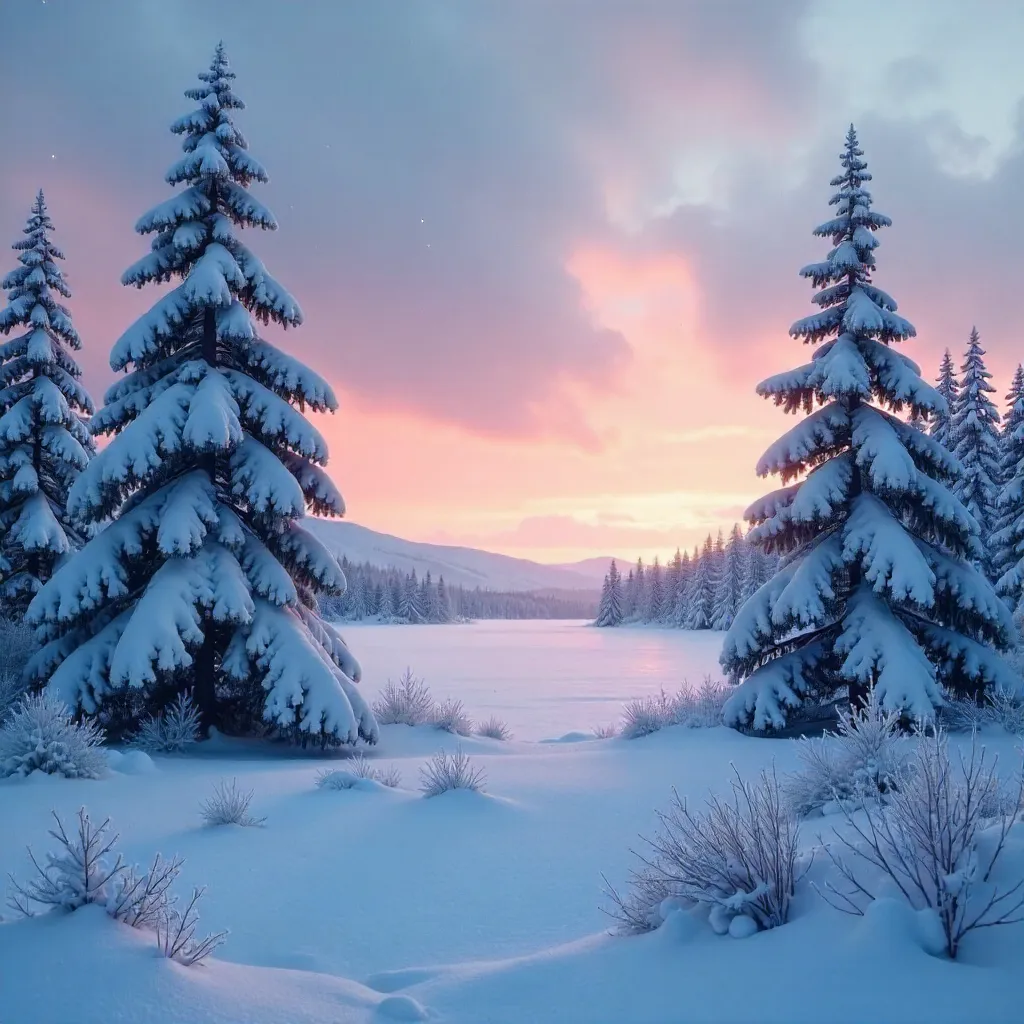 Dusk in Lapland: Snowy Forest Wonderland