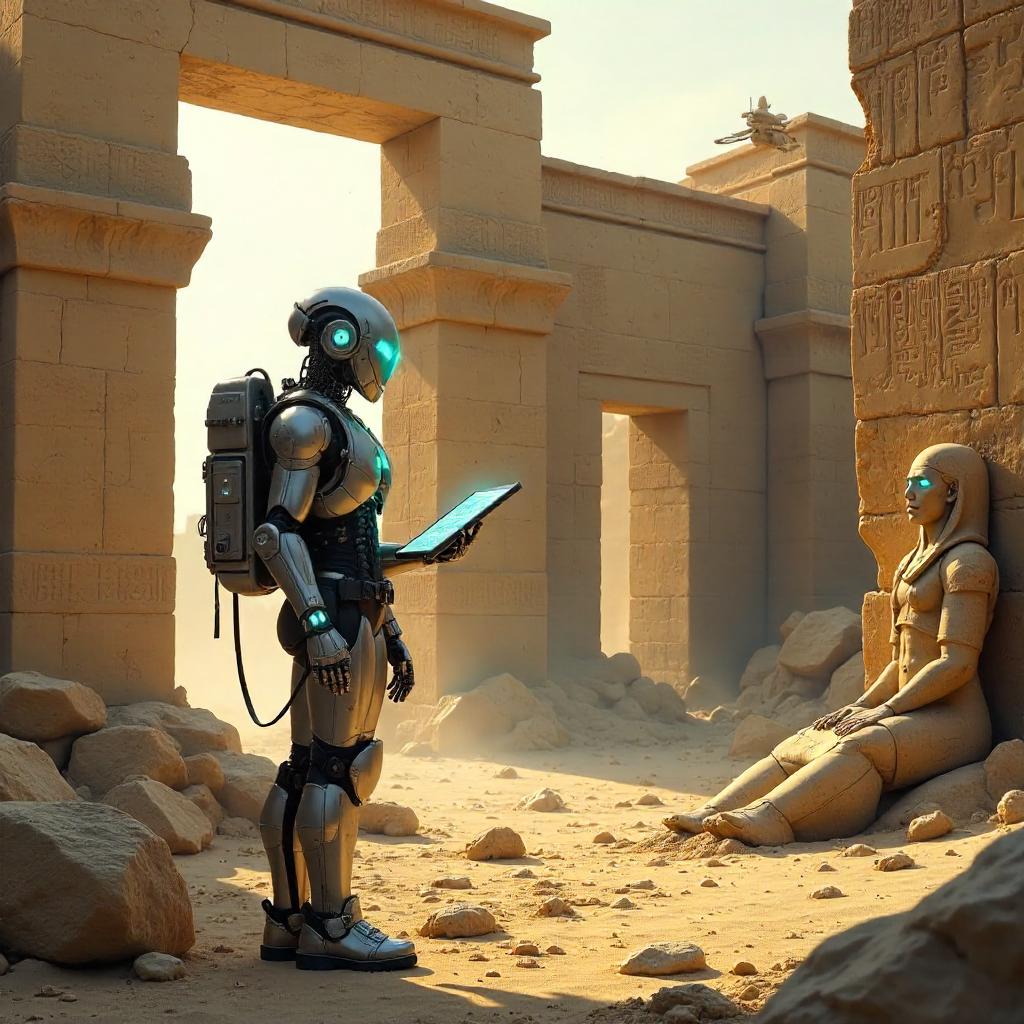 Android Explorer at Ancient Ruins – Concept Art