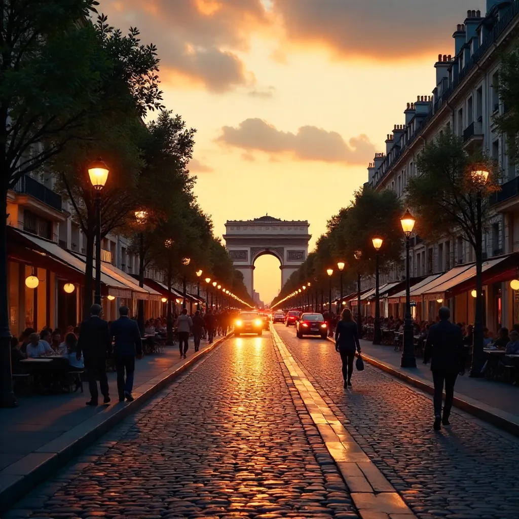 Sunset Street View: Arc de Triomphe, Paris